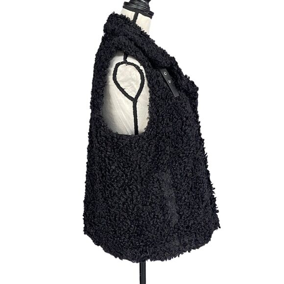 INC Medium Faux Fur Vest Full-Zip Sleeveless Lined Pockets Collared Black New - Picture 2 of 12